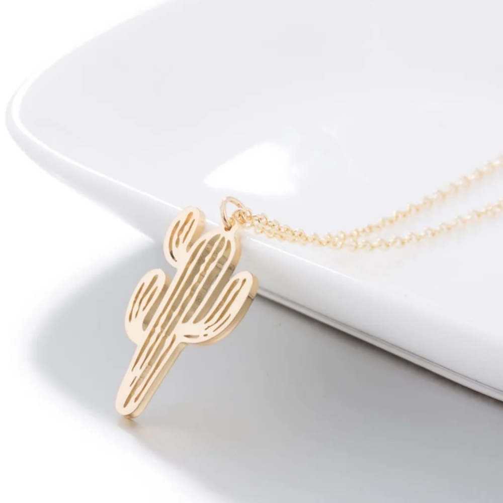 Gold Cactus Stainless Steel Necklace